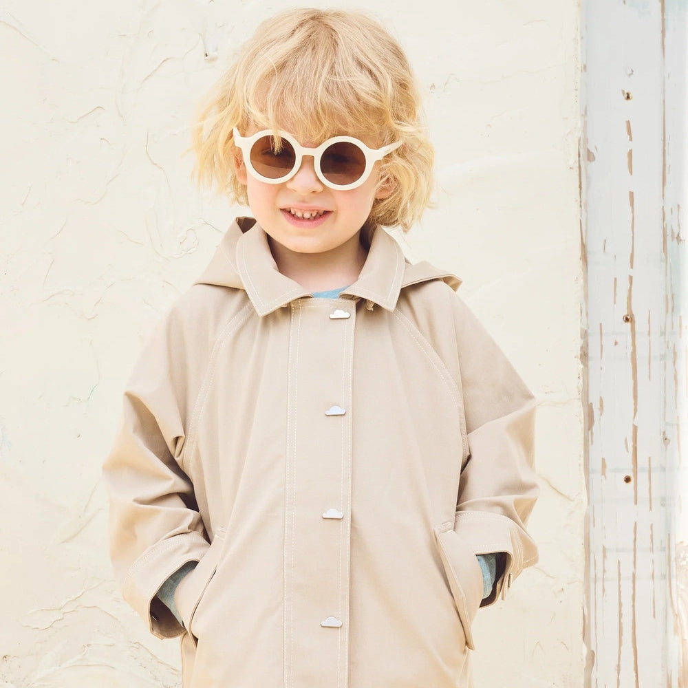 PETITE REVERY Petite Revery Twill Hooded Jacket - Sandy Neutral snap button closure with front pockets and collar detail img 3/6