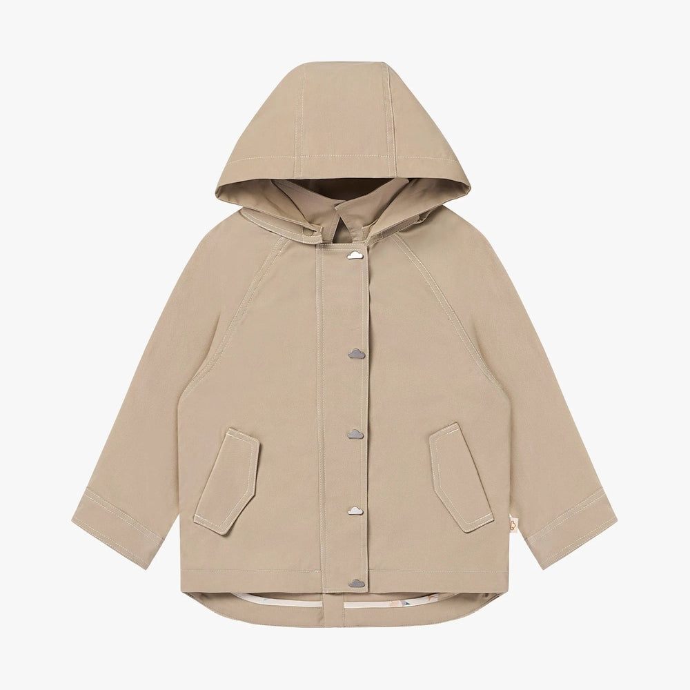 PETITE REVERY Petite Revery Twill Hooded Jacket - Sandy Neutral Snap button closure with angled patch pockets and contrast stitching img 4/6
