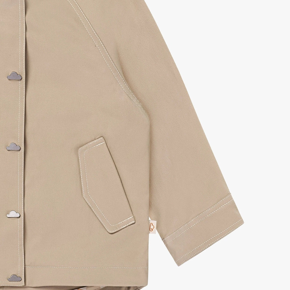 PETITE REVERY Petite Revery Twill Hooded Jacket - Sandy Neutral Cloud-shaped buttons with contrast topstitching and ribbed cuffs img 6/6