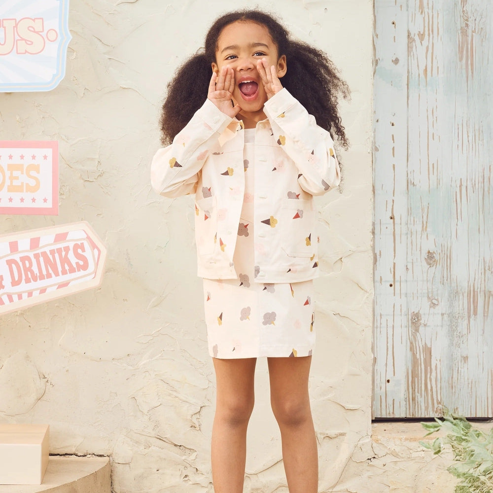 PETITE REVERY Petite Revery Twill Jacket - Dessert Sky ice cream cone print with matching skirt img 2/6