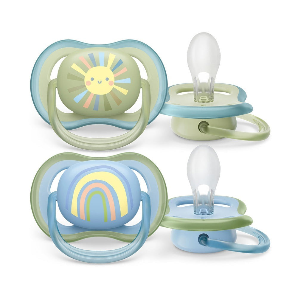 PHILIPS AVENT Ultra Air pacifier 0-6m, 2-pack with smiling sun and pastel rainbow designs