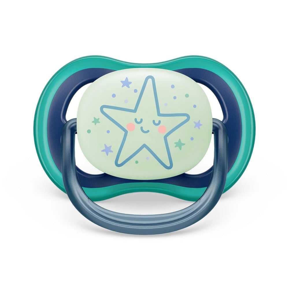 Philips Avent Ultra Air pacifier set with nighttime star-and-moon design, 2-pack for 6-18 months
