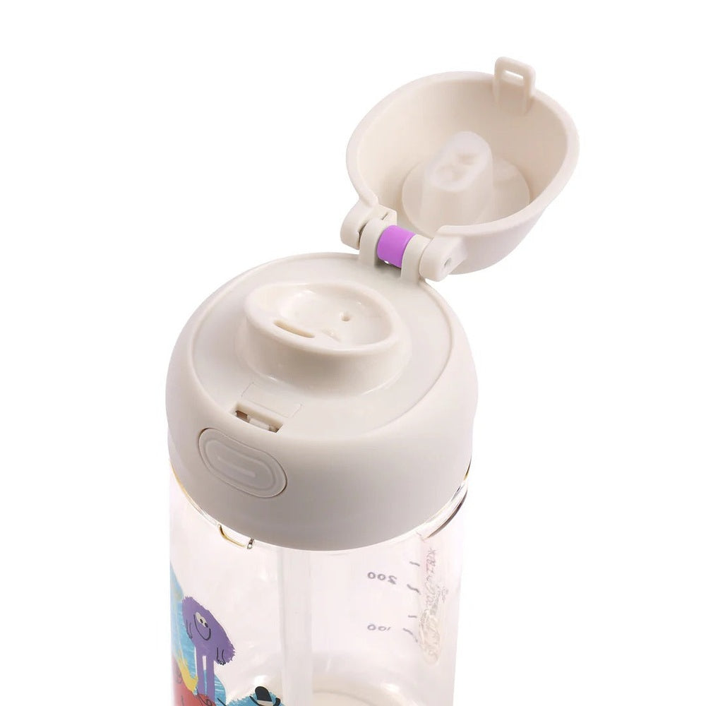 Pigeon Double Port PPSU Drinking Cup 36M+ with flip-top lid, purple hinge, clear 300ml bottle and playful design.