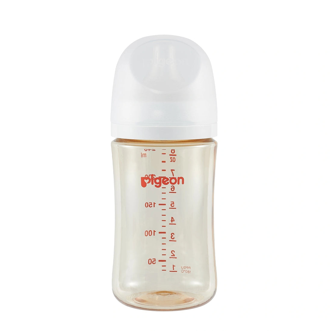Pigeon 8oz PPSU bottle with M nipple and hood, front view