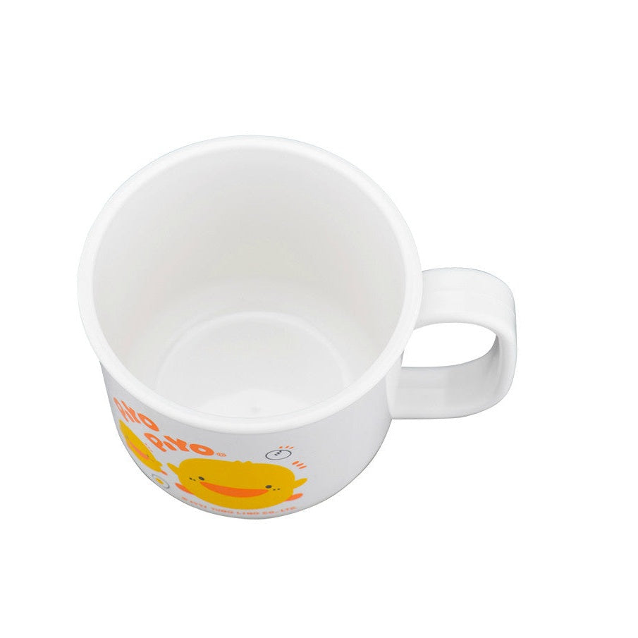 Piyo Piyo microwavable cup, white mug with yellow chick graphic and PIYO PIYO branding.