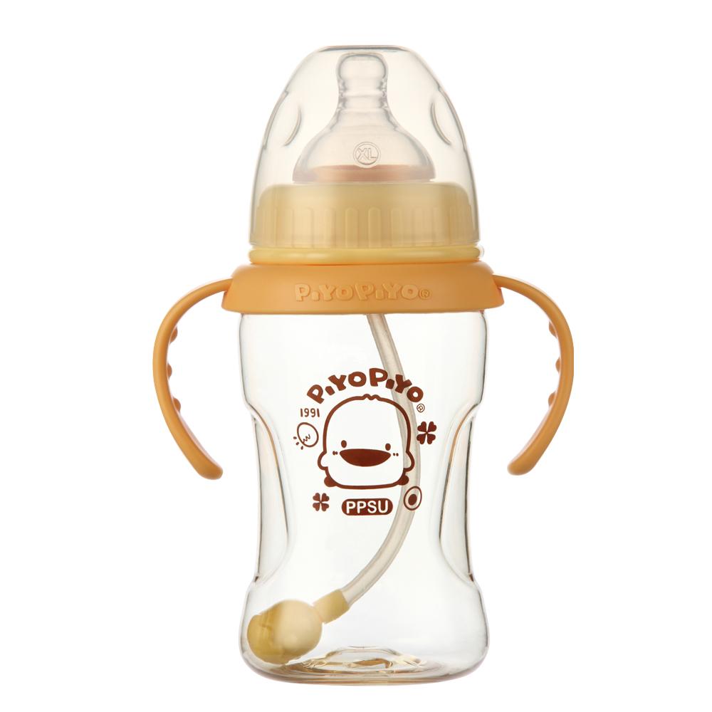 Piyo Piyo PPSU nursing bottle with training grip, 270 ml, orange handles