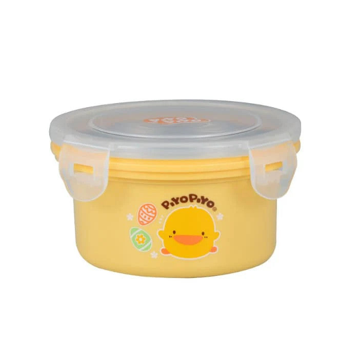 Piyo Piyo lunch box 400 ml, yellow round plastic with duck graphic and clear lid
