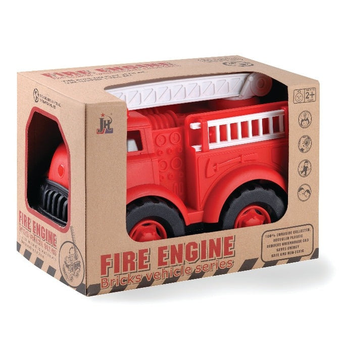 Playwell Fire Engine toy in red recycled plastic with white ladder and black wheels