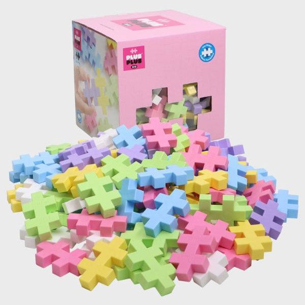 PLUS-PLUS Big Pastel Mix 100pcs cross-shaped building blocks in pastel colors with pink box