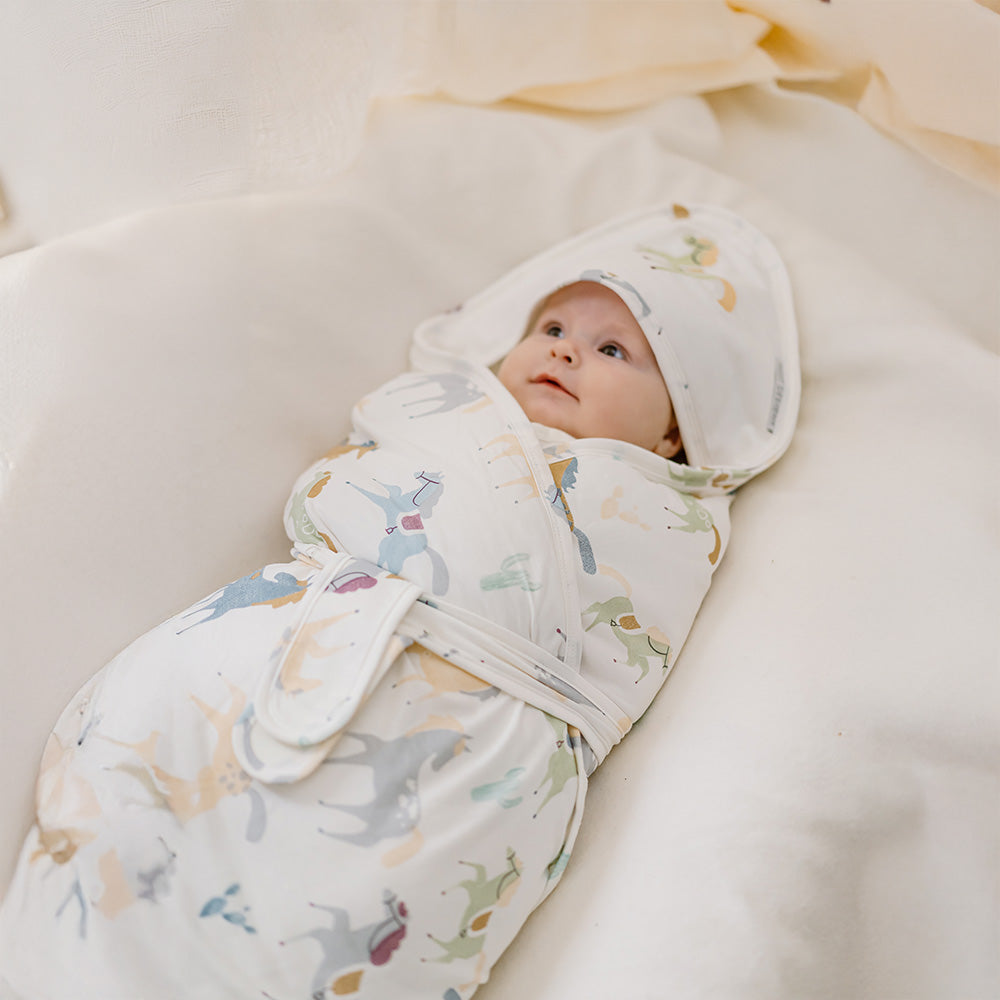 Nest Designs Pony Express Collector's Bundle Swaddle Set in White with pastel pony print