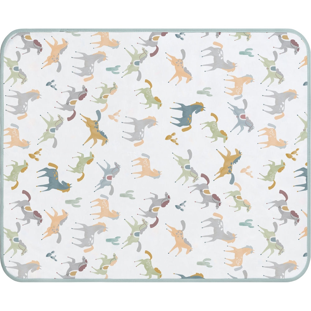 Nest Designs Pony Express Blanket in pastel horse print with mint border