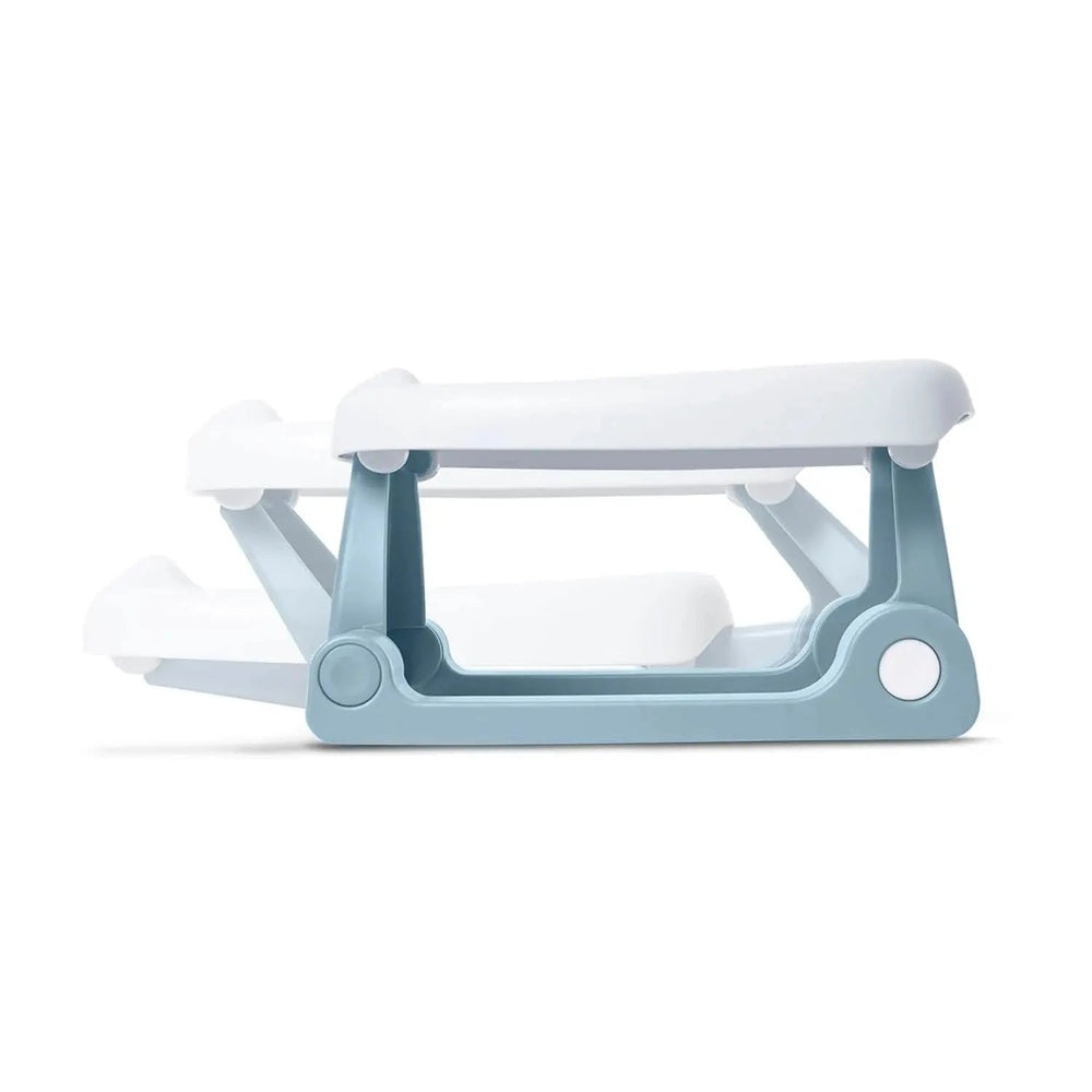 Pottiagogo Potty Training Travel Potti in blue frame with white seats, folded for on-the-go use.