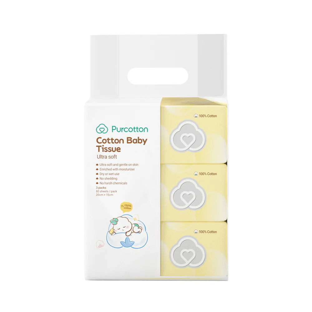 Purcotton Cotton Baby Tissue Ultra Soft 20cm x 15cm 80 Sheets