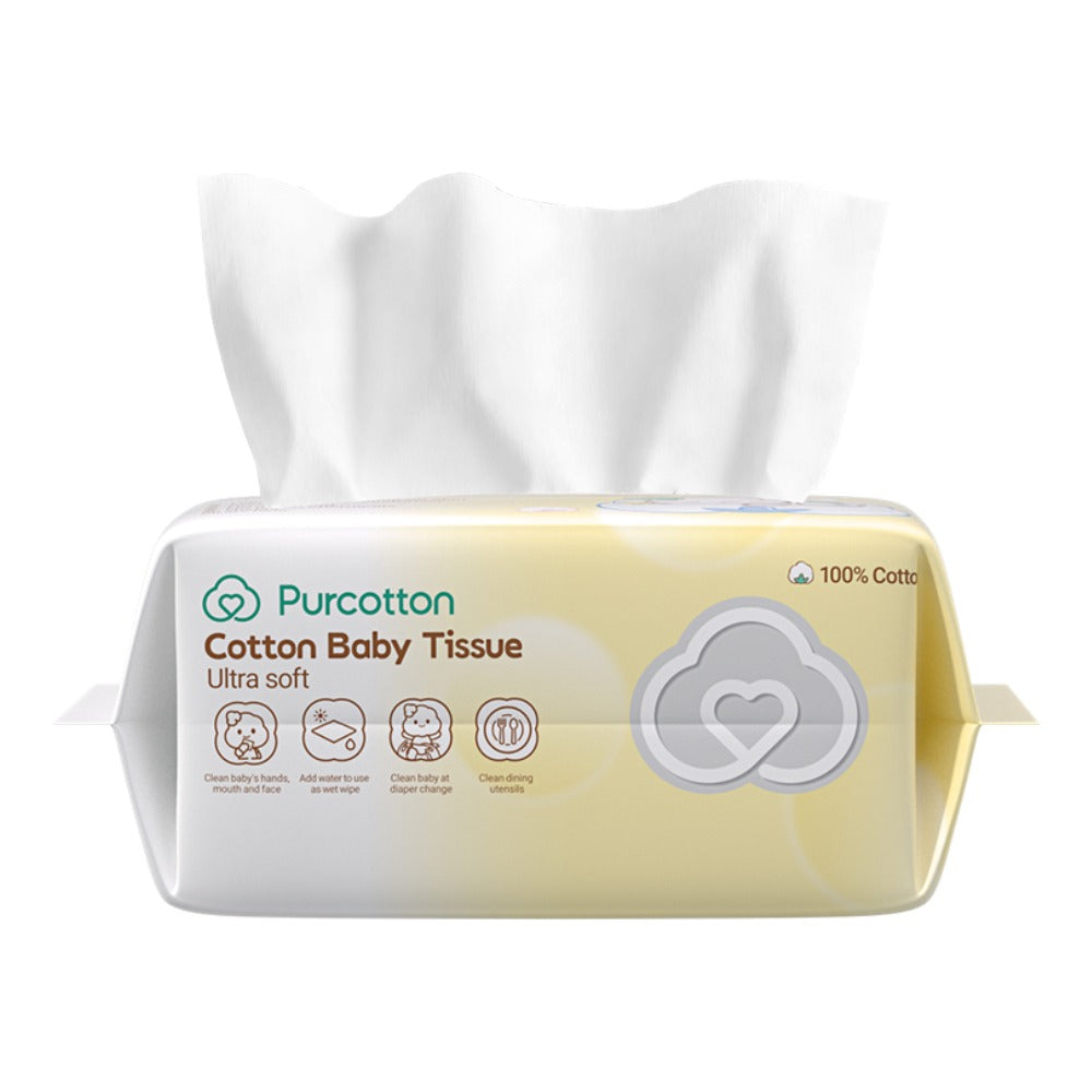 Purcotton Cotton Baby Tissue Ultra Soft 20cm x 15cm 80 Sheets, product view 2