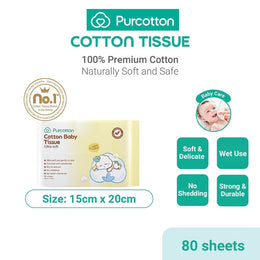 Purcotton Cotton Baby Tissue Ultra Soft 20cm x 15cm 80 Sheets
