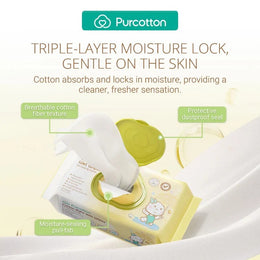 Purcotton Cotton Baby Wet Wipes 80 Sheets