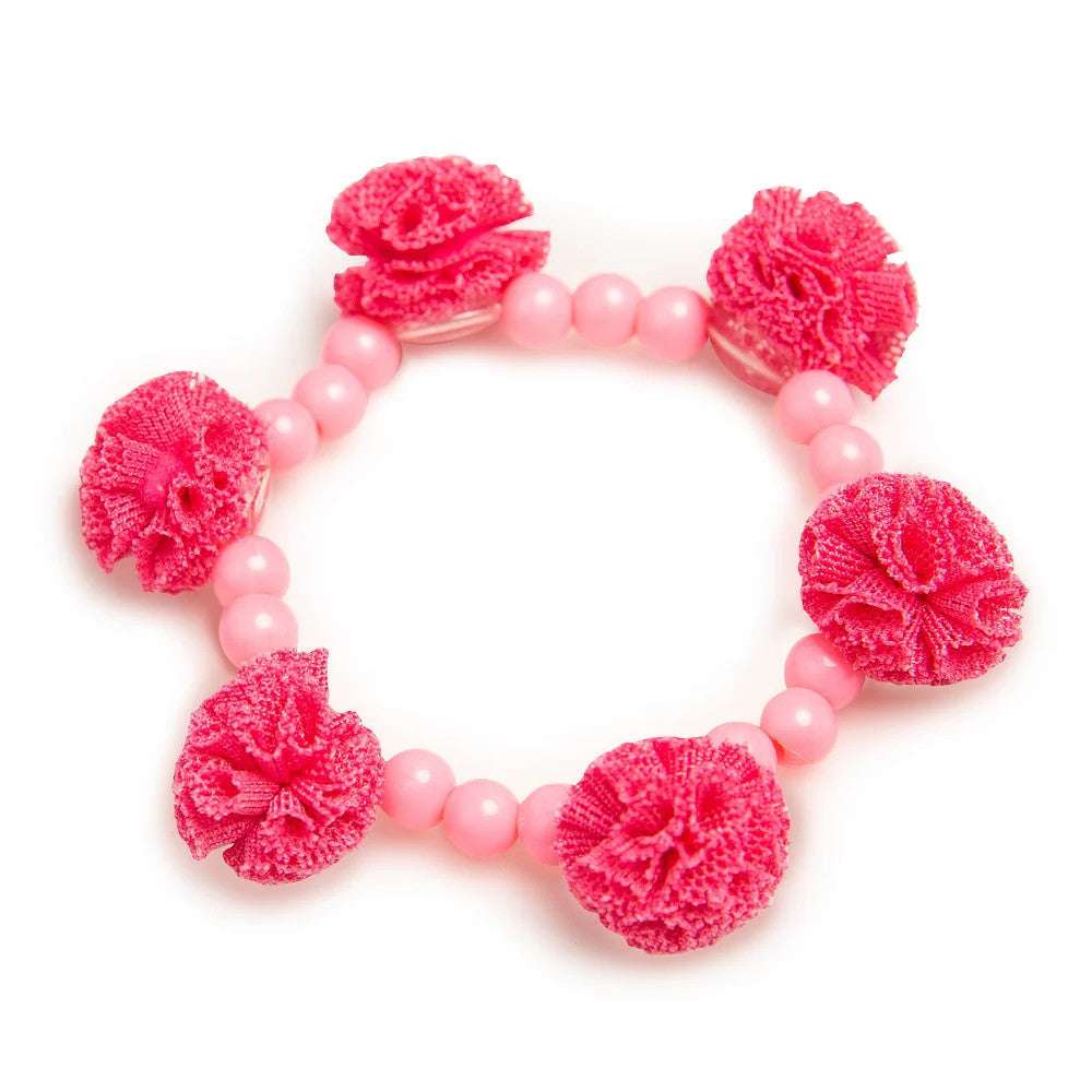 PUTTISU bead bangle 01 pompom pink baby bracelet with fluffy pink pompoms