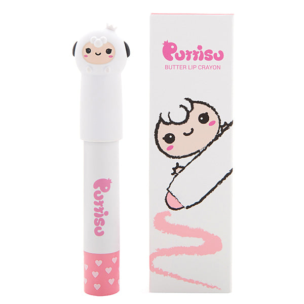 PUTTISU Butter Lip Crayon #02 Blossom Pink with panda cap, white and pink packaging