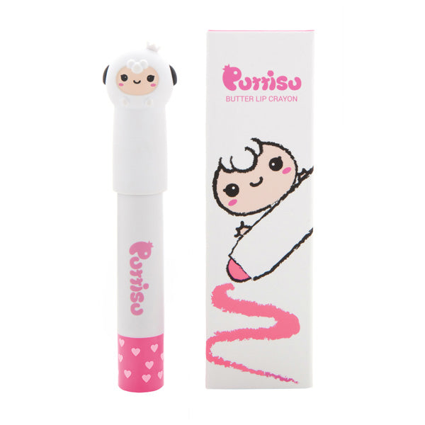 Puttisu Butter Lip Crayon #03 Pink Lemonade in white tube with pink heart cap and panda topper