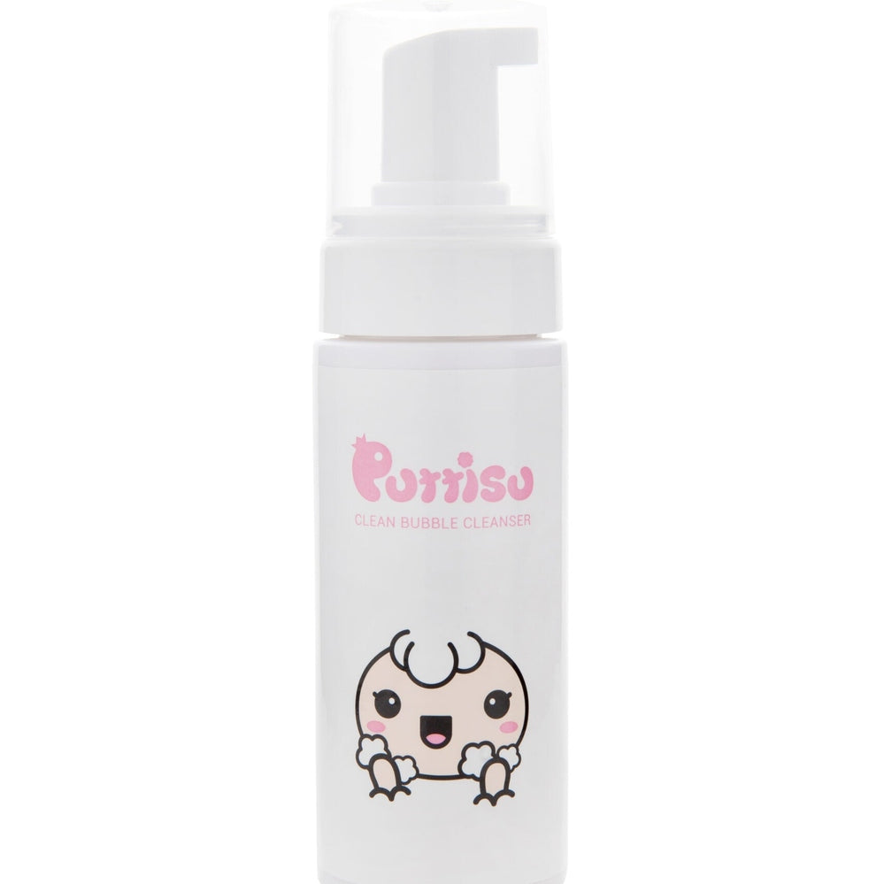Puttisu Clean Bubble Facial Cleanser 150 ml, white bottle with pink logo and cartoon mascot