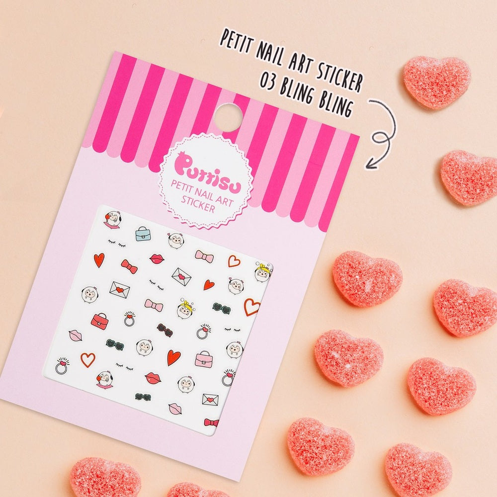 Puttisu nail art sticker sheet 03 The Sweetest Girl, pink striped packaging with cute cartoon icons