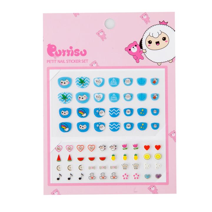 PUTTISU Nail Sticker Set 04 Blue Soda - blue wave designs and cute kid-friendly patterns for nails