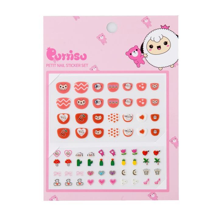 Puttisu nail sticker set 05 Cherry Berry Tart in pink packaging with heart and fruit stickers