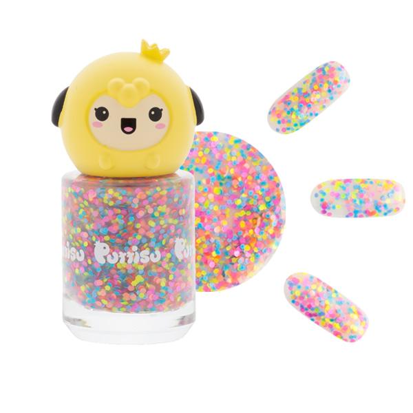 Puttisu Pangpang Nail Art Kit nail polish bottle with multicolor glitter and yellow panda cap