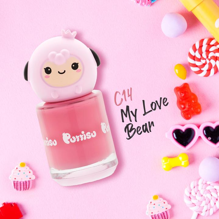 Puttisu Pangpang nail polish C14 My Love Bear in pink bottle with cute bear cap