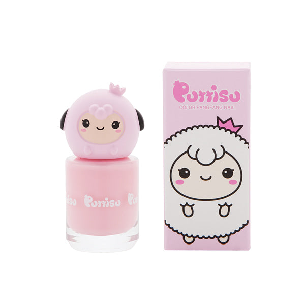 Puttisu Pangpang nail polish C16 Fall In Love bottle with pink sheep cap beside pink box