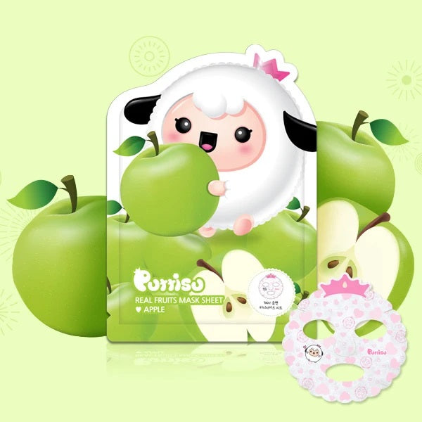 Puttisu Real Fruit Mask Sheet Apple for kids, apple-themed facial mask by PUTTISU, 1 pack