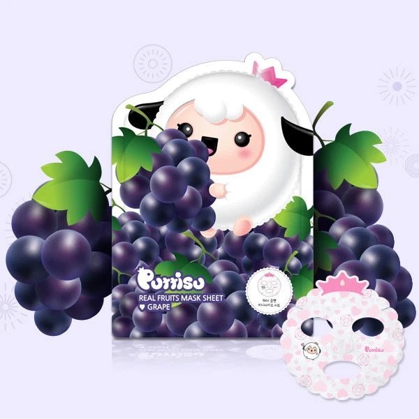 Puttisu Real Fruit Mask Sheet Grape; baby-themed box with purple grape illustrations