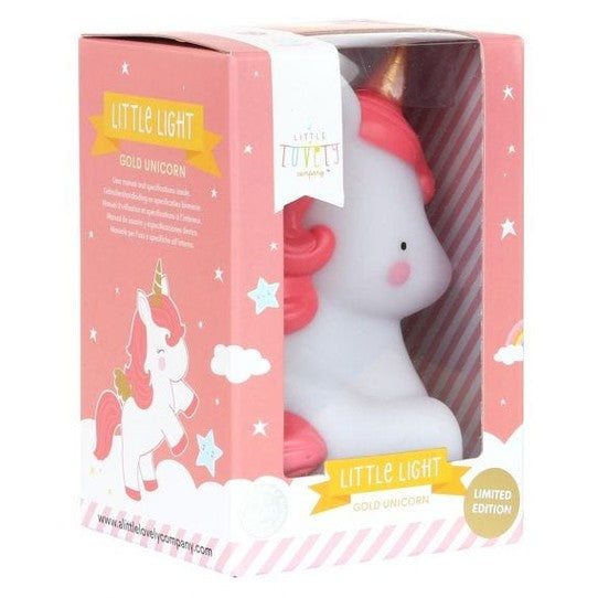 Qhouse Kids Little Light gold unicorn night light in pink packaging