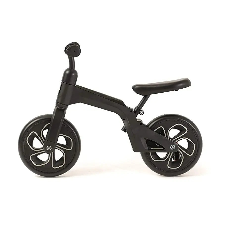 Qplay Balance Bike in black with wide, stylized wheels, a toddler-friendly riding toy.