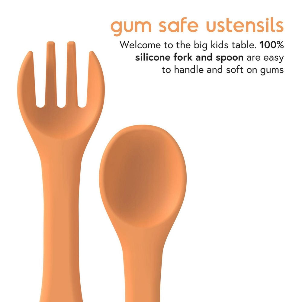 QUARK Feedi silicone baby feeding set, 5-piece orange utensils including fork and spoon