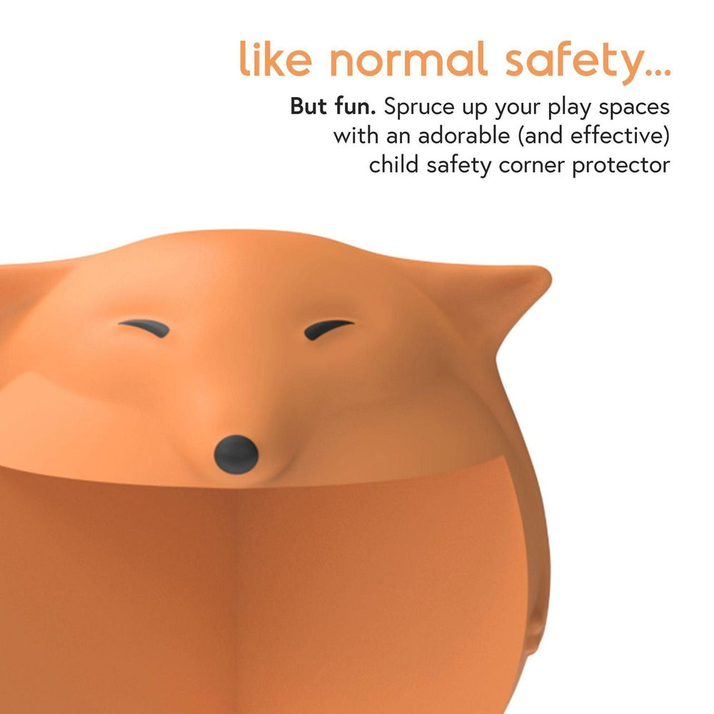 Quark Foxii silicone corner guard in orange, fox-shaped baby safety corner protector.