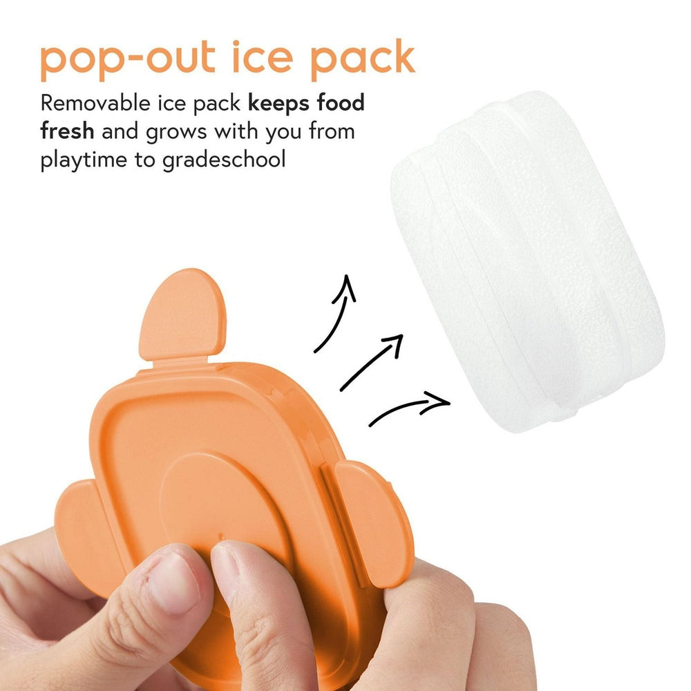 Quark Storii baby food storage containers 3-pack, 5 oz each, orange lids with built-in removable ice pack