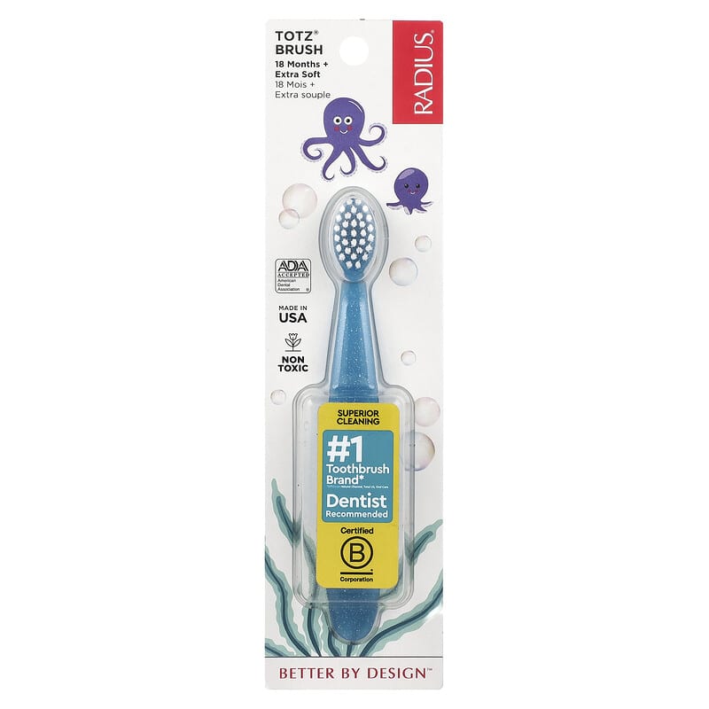 Radius Totz Toothbrush 18 Months+ blue manual toothbrush with soft bristles, dentist recommended