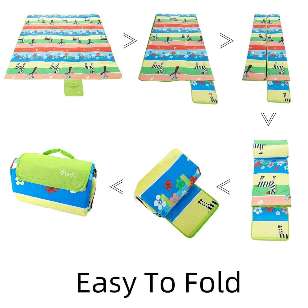 Ray Star Blossom picnic blanket 79x79 inches, multicolor striped sandproof and waterproof beach mat with carry bag
