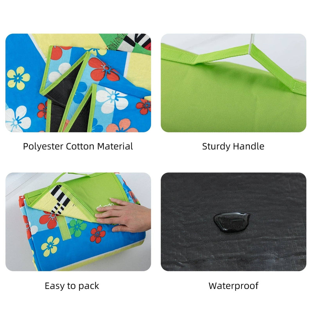 Ray Star 79x79 Blossom Picnic Blanket blue floral polyester-cotton, sandproof and waterproof beach mat