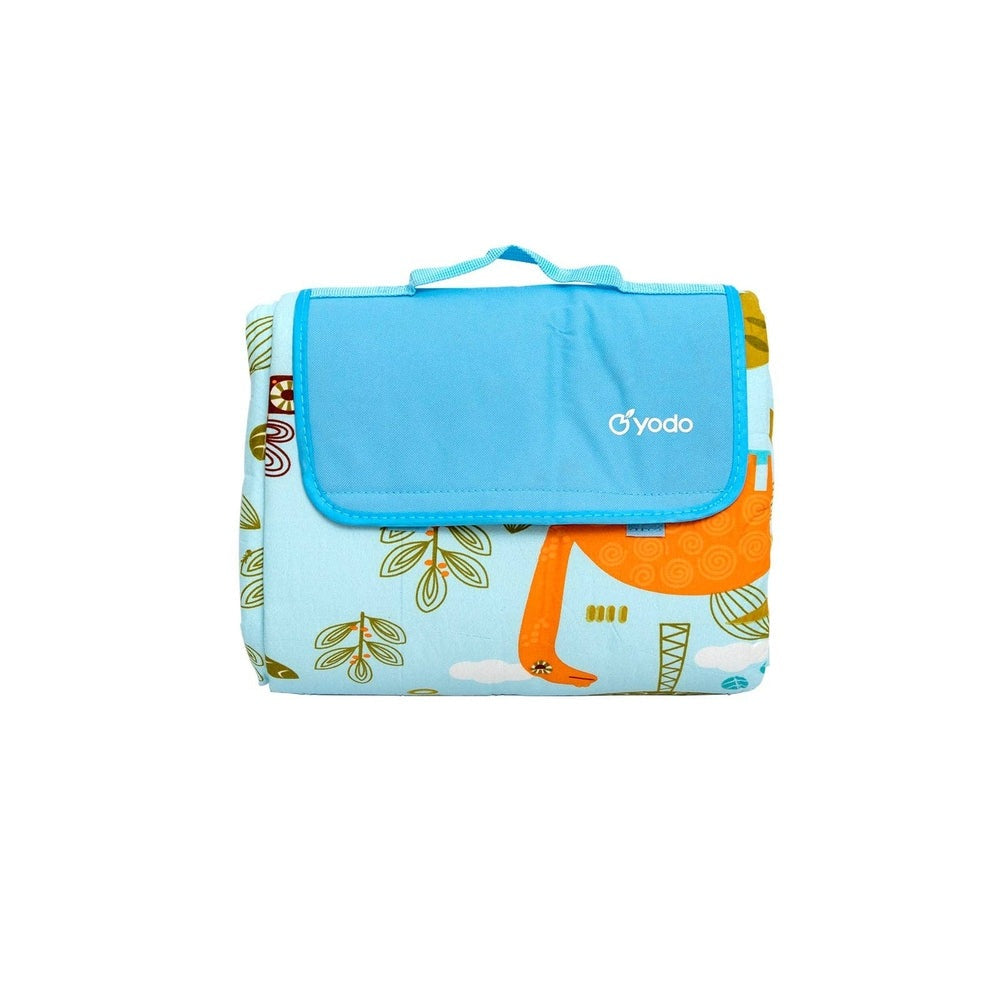 Ray Star Dinosaur Picnic Blanket, blue sandproof waterproof beach mat with orange dinosaur print