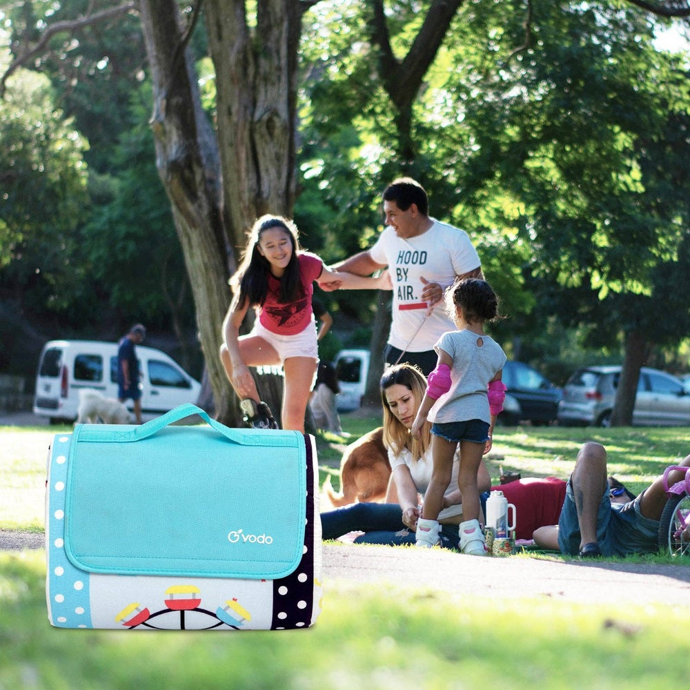 Ray Star Ferris wheel picnic blanket, turquoise sandproof and waterproof large mat for park picnics