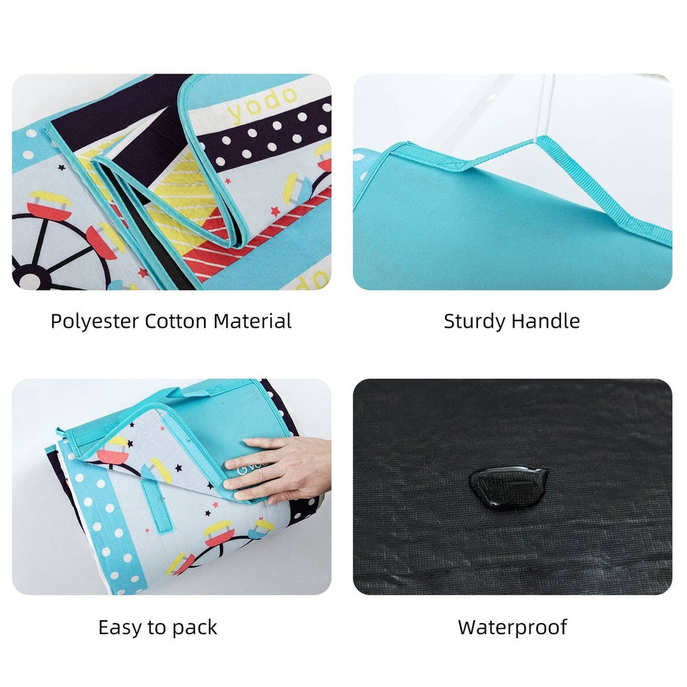 Ray Star Ferris Wheel picnic blanket 79x79 in with turquoise trim, sandproof and waterproof