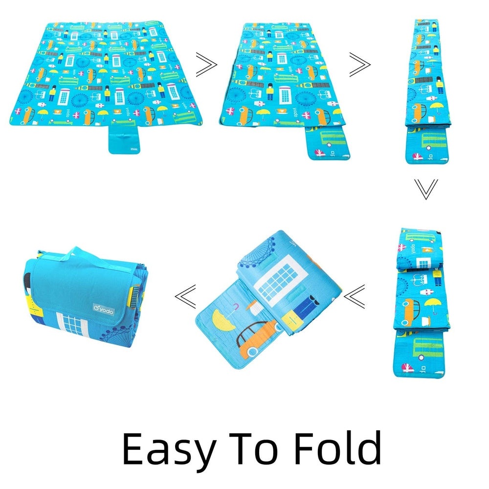 Ray Star 79x79 inch London City View picnic blanket turquoise, sandproof and waterproof with carry bag
