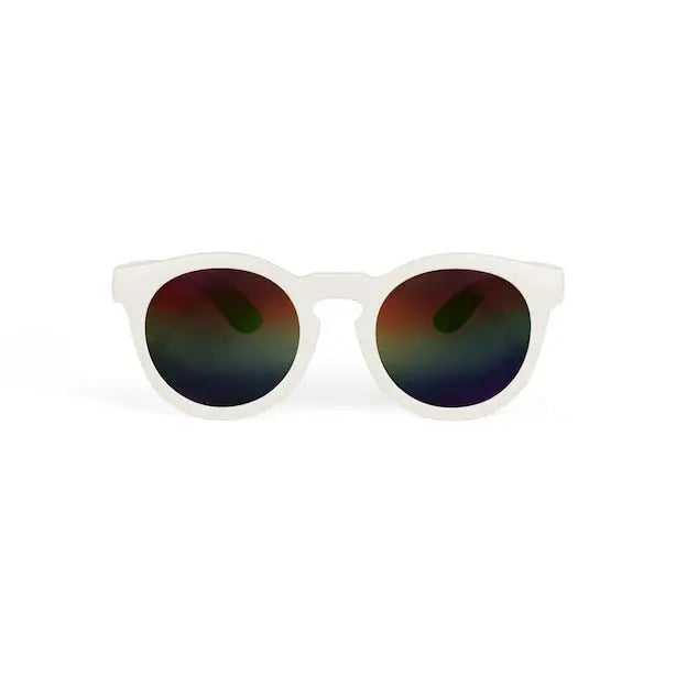Real Shades Chill Sunglasses Kids White with Rainbow Lens, white frames and round rainbow-tinted lenses