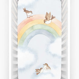 Rookie Humans Cotton Sateen Crib Sheet Rainbow And Birds