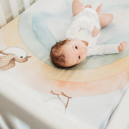 Rookie Humans Cotton Sateen Crib Sheet Rainbow And Birds