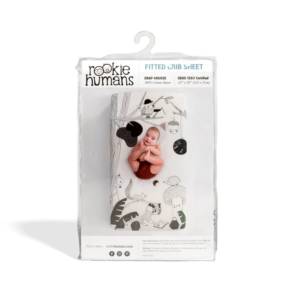 Crib sheet Rookie Humans Woodland Dreams cotton sateen with whimsical woodland print for baby