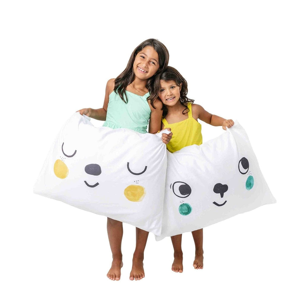 Rookie Humans Woodland Dreams two-pack standard pillowcases, white with playful animal-face graphics