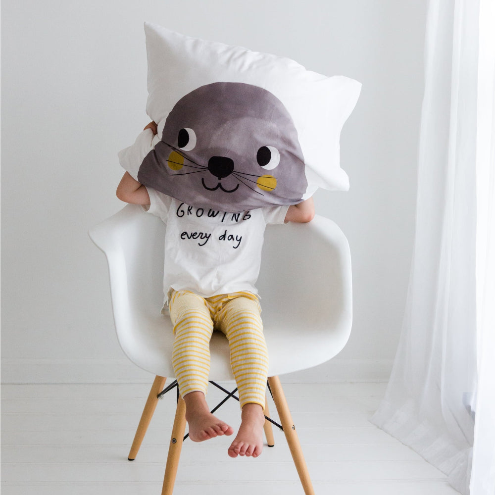 Toddler pillowcase set, Underwater Love gray seal print, 2-pack by ROOKIE HUMANS